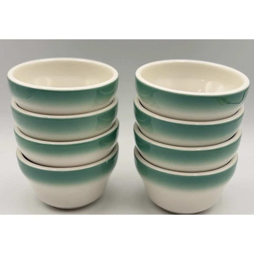 MCM Homer Laughlin Best China Airbrushed Teal Chili Bowl Set 8 60s Diner #661